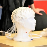 model head with wires attached